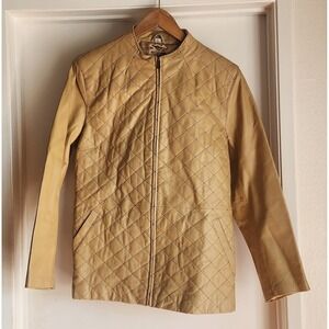 Vintage Pamela‎ McCoy Quilted Leather Jacket Sz L Butter Yellow